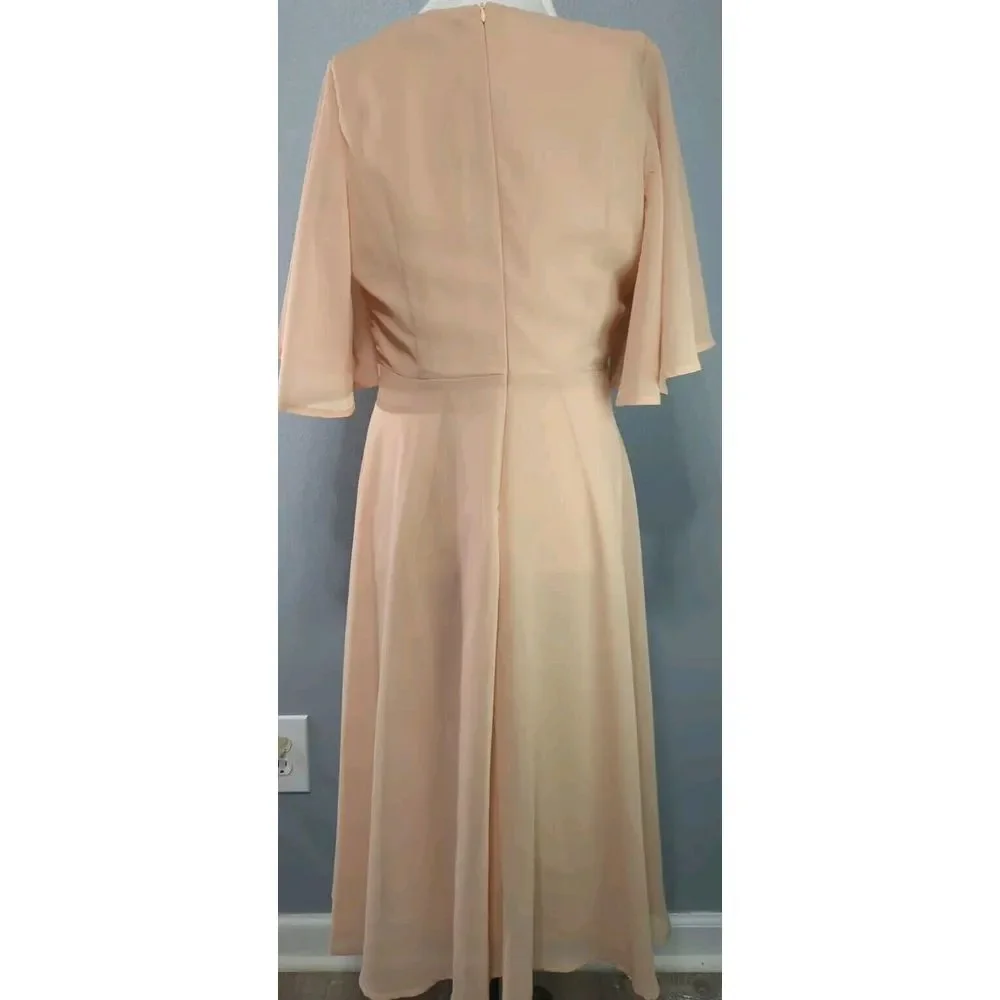 Boohoo Angel‎ Sleeve Midi Skater Dress Blush Pink V-Neck CM03901 Size 10 NWT 475